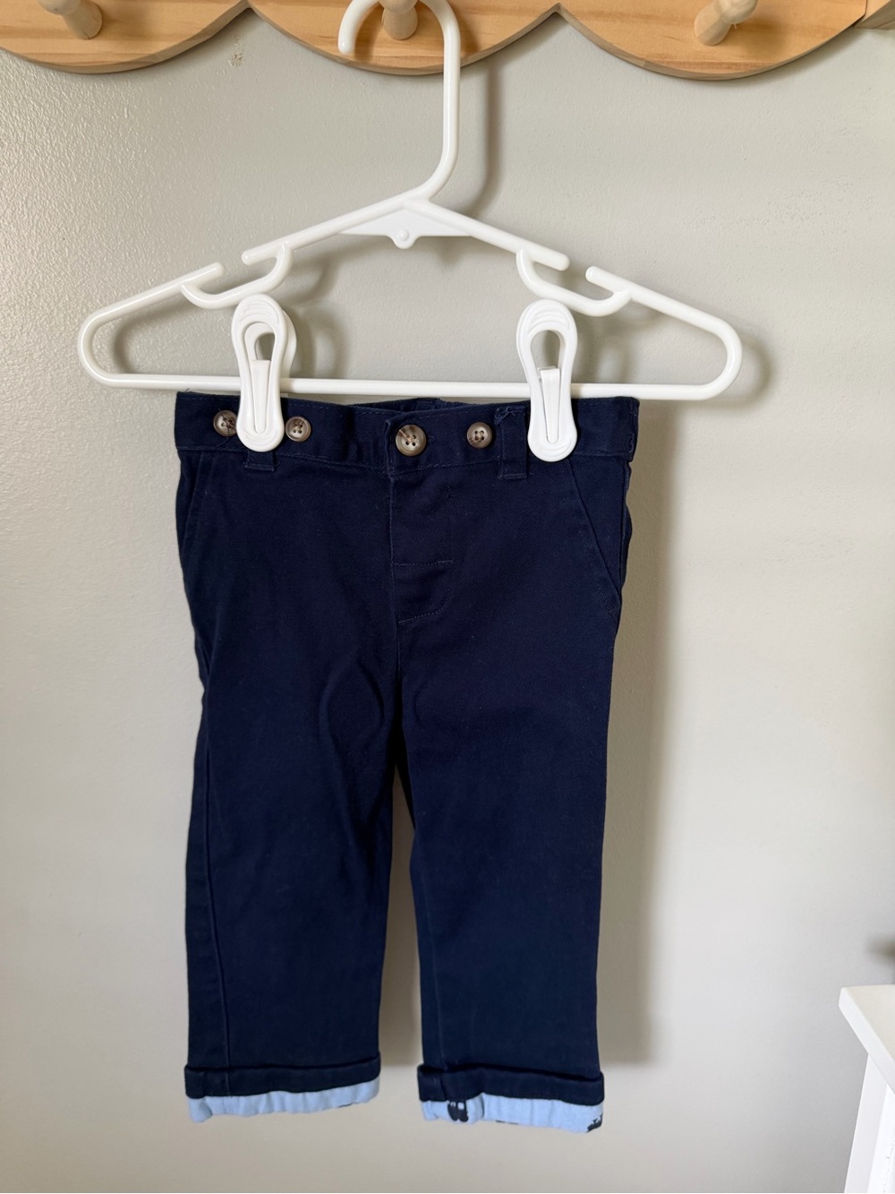 Crown & Ivy Boys Pants 9-12M Navy Blue Cropped Elastic Waist Pockets